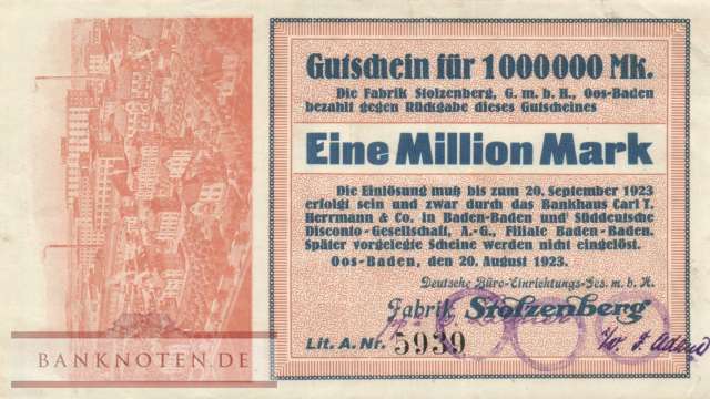 Oos-Baden - 1 Million Mark (#I23_4177a-3_VF)