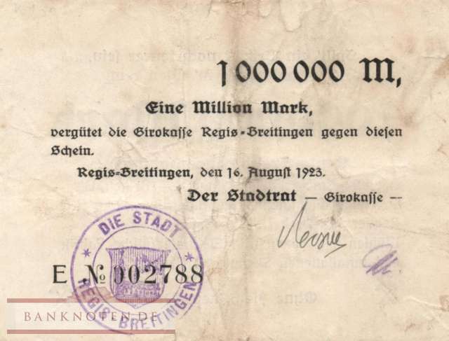 Regis-Breitlingen - 1 Million Mark (#I23_4479e-5_VG)
