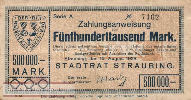 Straubing - 500.000  Mark (#I23_4904a-2_VG)