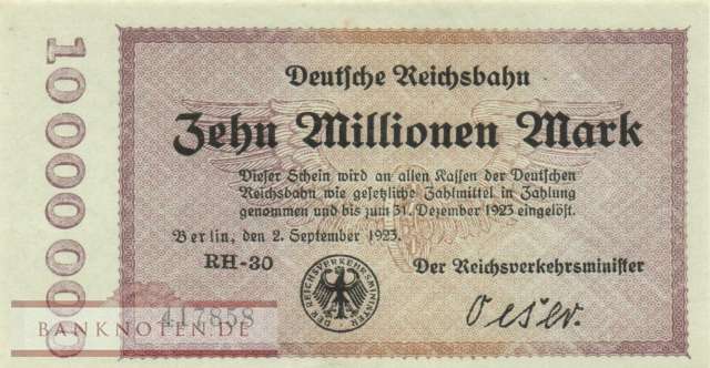 Reichsbahn Berlin - 10 Millionen Mark (#RB002_09e_UNC)