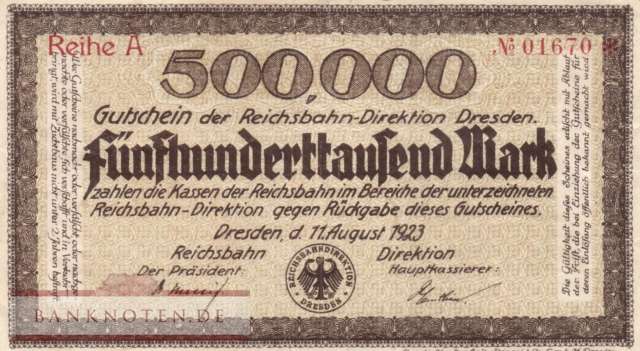 Reichsbahn Dresden - 500.000  Mark (#RB005_01_VF)