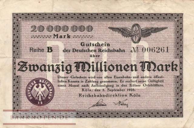 Reichsbahn Köln - 20 Millionen Mark (#RB013_09_F)