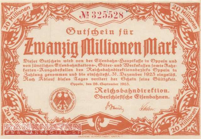 Reichsbahn Oppeln - 20 Millionen Mark (#RB019_06c_UNC)