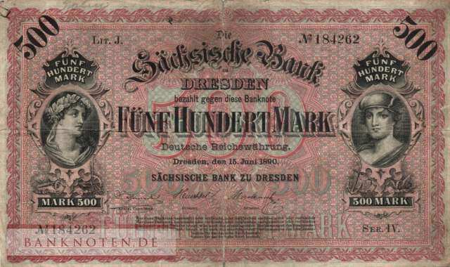 Sachsen - 500  Mark (#SAX07a_VG)