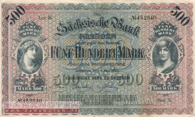 Sachsen - 500  Mark (#SAX10a_VF)