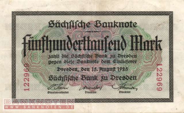Sachsen - 500.000  Mark (#SAX18a_VF)