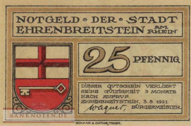 Ehrenbreitstein - 25  Pfennig (#SS0311_1-1-1_UNC)