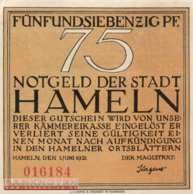 Hameln - 75  Pfennig (#SS0566_1a-3_UNC)