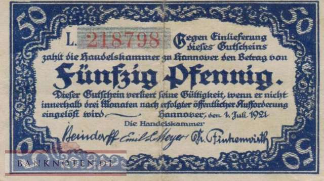 Hannover - 50  Pfennig (#SS0572_2-2L_VF)