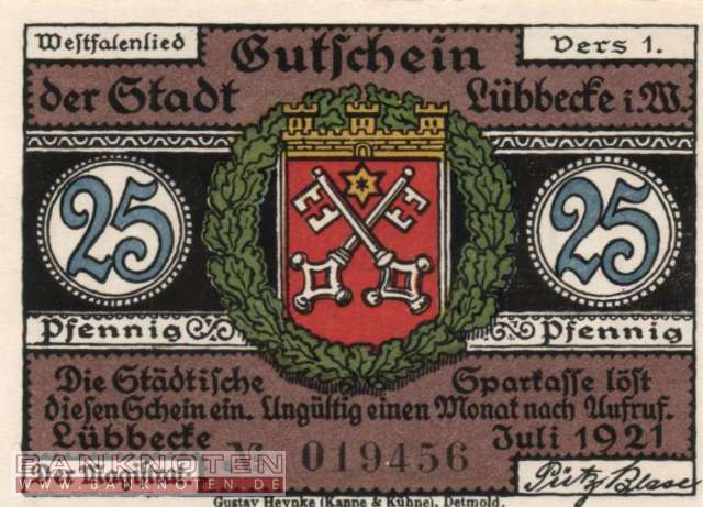 Lübbecke - 25  Pfennig (#SS0819_2a-1_UNC)