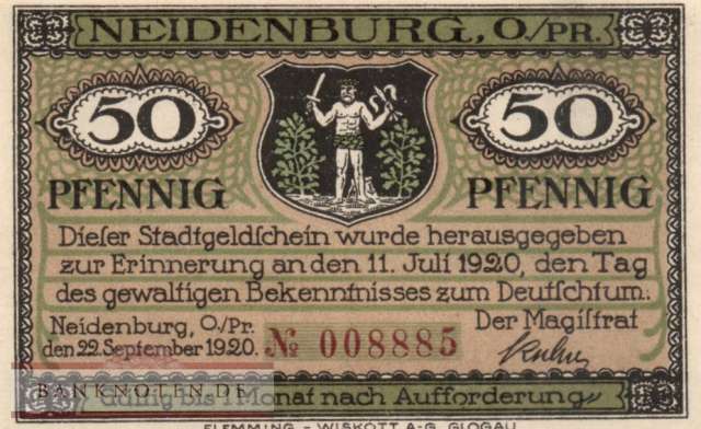 Neidenburg - 50  Pfennig (#SS0932_1a-3_UNC)