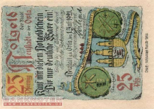 Neustadt a. d. Orla - 25  Pfennig (#SS0965_1-2_UNC)