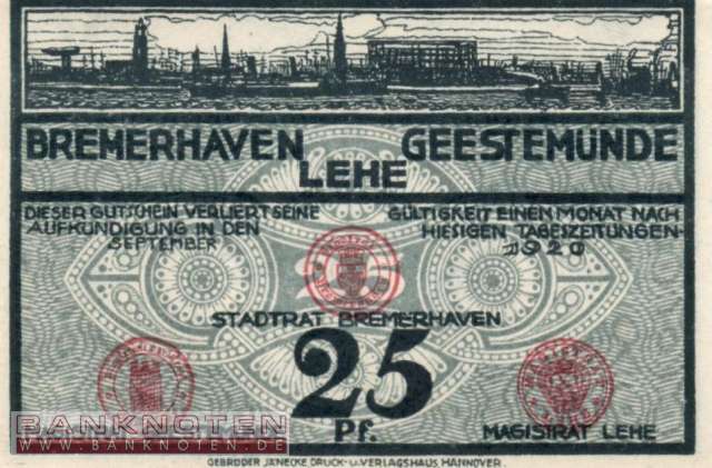 Bremerhaven, Geestemünde und Lehe - 25  Pfennig (#VAB086_3_UNC)