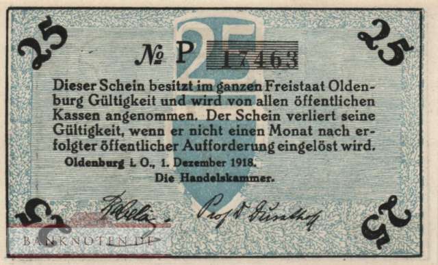 Oldenburg i. O. - 25  Pfennig (#VAO019_5cP_UNC)