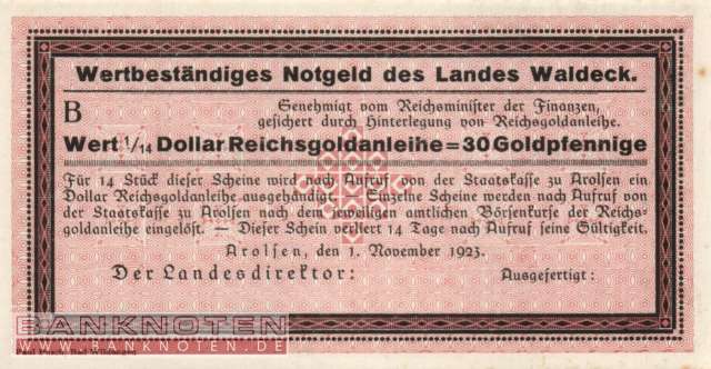 Waldeck - 1/14  Dollar - Reichsgoldanleihe (#WAL03c_UNC)