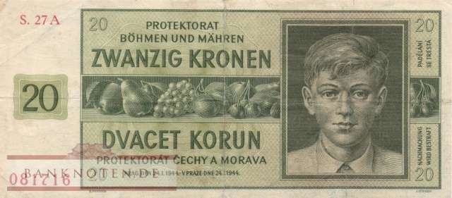 Protectorate of Bohemia and Moravia - 20  Kronen (#ZWK-015a_VF)
