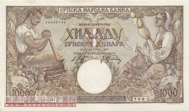 Deutsche Besatzung Serbien - 1.000  Dinar (#ZWK-068b_AU)