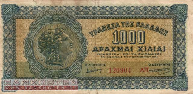 Griechenland - 1.000  Drachmai (#117b-1_F)