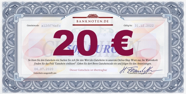 20 Euro gift voucher for www.banknoten.de