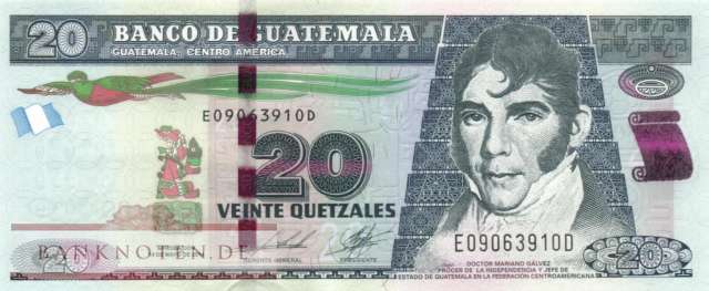 Guatemala - 20  Quetzales (#124d_UNC)