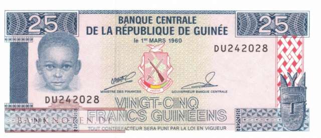Guinea - 25  Francs Guinéens (#028a_UNC)