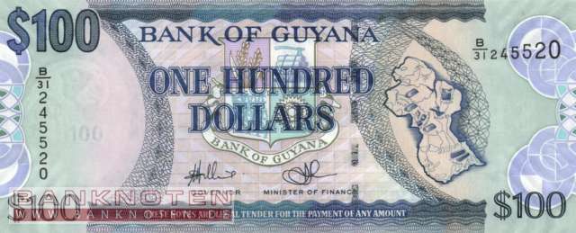 Guyana - 100  Dollars - mit 100 im Wasserzeichen (#036b-2_UNC)