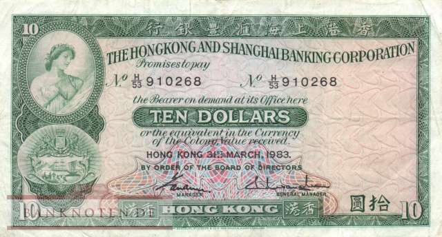 Hong Kong - 10  Dollars (#182j-83_F)