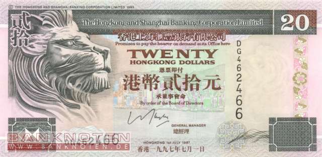 Hong Kong - 20  Dollars (#201c_UNC)