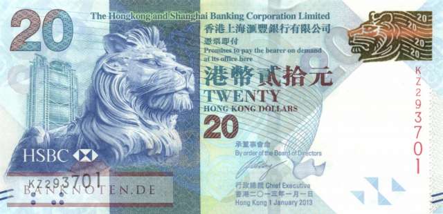 Hong Kong - 20  Dollars (#212c_UNC)