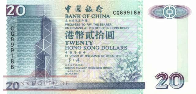 Hong Kong - 20  Dollars (#329c_UNC)