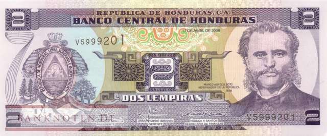 Honduras - 2  Lempiras (#080Ag_UNC)