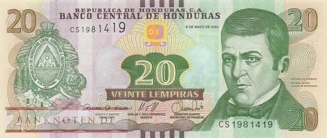 Honduras - 20  Lempiras (#100f_UNC)