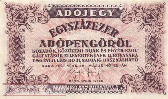 Hungary - 100.000  Adopengö (#144e_AU)