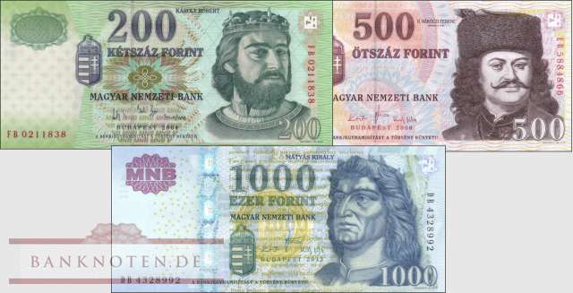 Hungary: 200 - 1.000 Forint (3 banknotes)