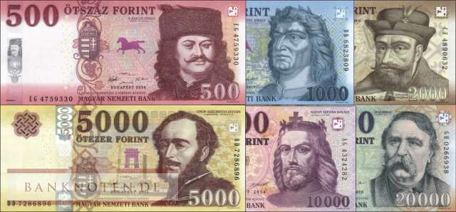 Ungarn: 500 - 20.000 Forint (6 Banknoten)