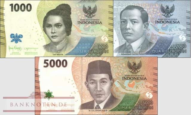 Indonesien: 1.000 - 5.000 Rupiah 2022 (3 Banknoten)