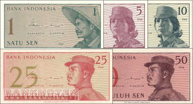 Indonesia: 1 - 50 Sen (5 banknotes)