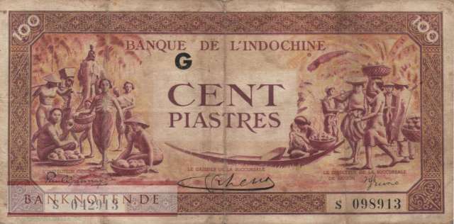 Indochina - 100  Piastres (#066_F)