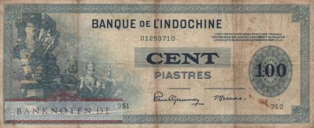 Indochina - 100  Piastres (#078a_F)