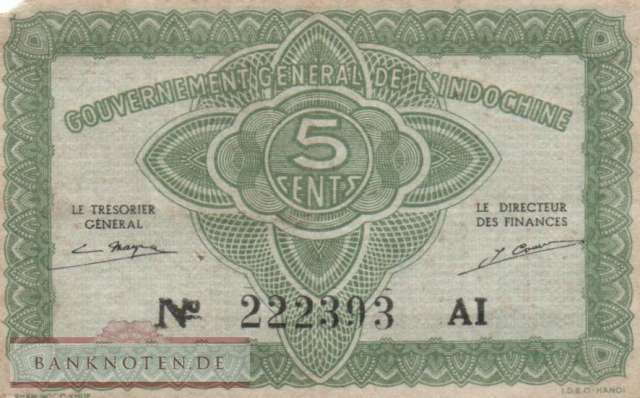 Indochina - 5  Cents (#088a-2_VG)