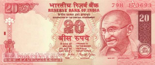 India - 20  Rupees (#089Ab_UNC)