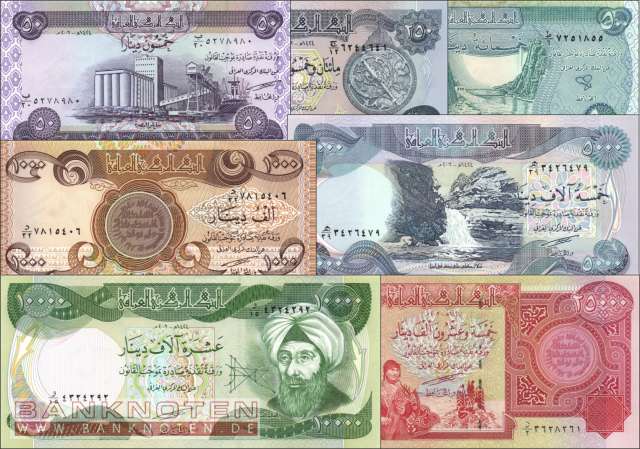 Irak: 50 - 25.000 Dinar (7 Banknoten)