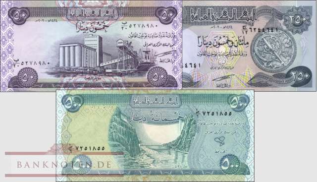 Iraq: 50 - 500 Dinars (3 banknotes)
