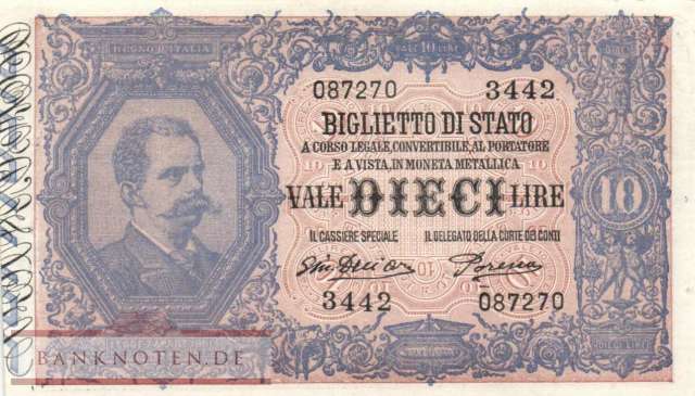 Italy - 10  Lire - back inverted (#020gx_VF)