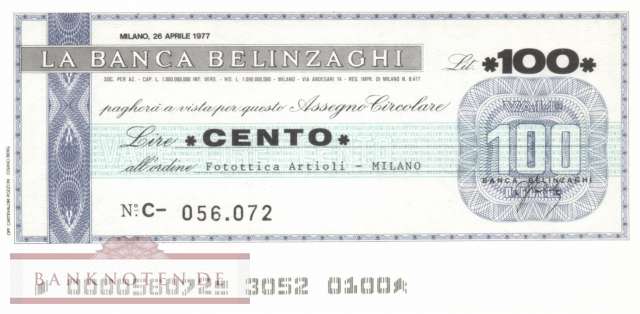 Banca Belinzaghi - 100  Lire (#06m_05_07_UNC)