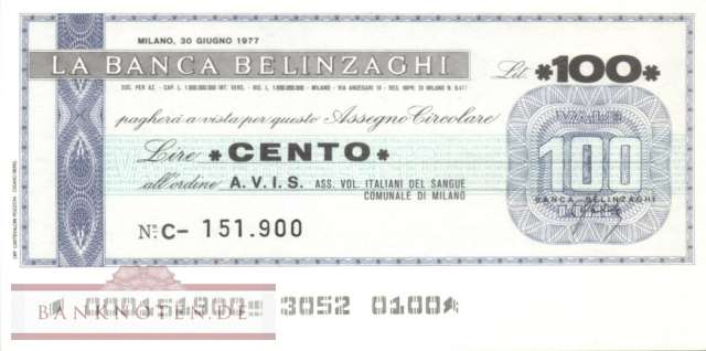 Banca Belinzaghi - 100  Lire (#06m_05_09_UNC)