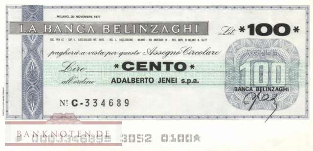 Banca Belinzaghi - 100  Lire (#06m_05_12_UNC)