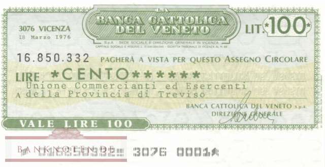 Banca Cattolica del Veneto - Treviso - 100  Lire (#06m_07_15_UNC)