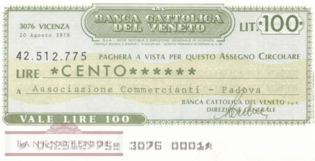 Banca Cattolica del Veneto - Padova - 100  Lire (#06m_07_38_UNC)