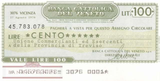 Banca Cattolica del Veneto - Treviso - 100  Lire (#06m_07_45_UNC)
